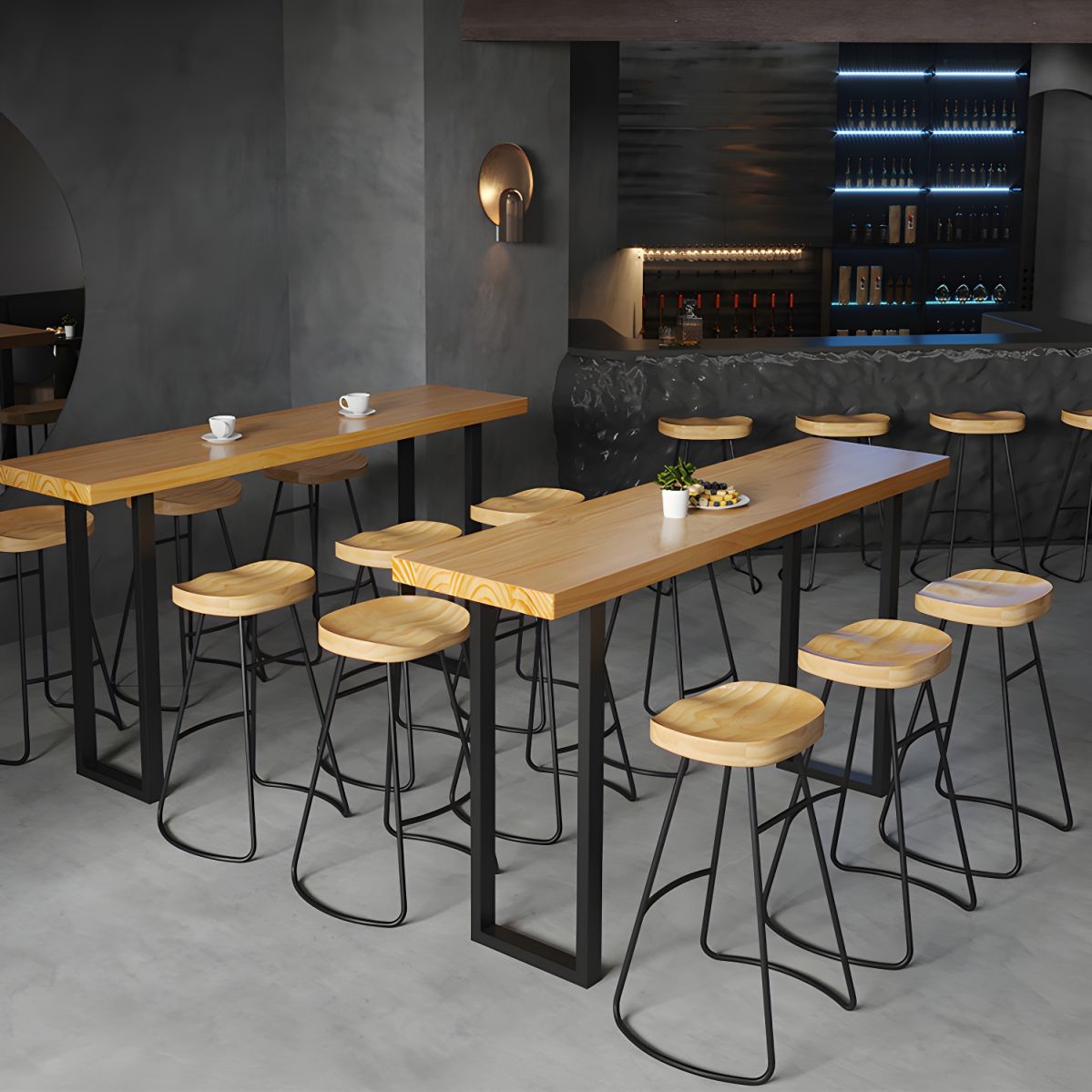 Rectangular Modern Bar Table with Natural Wood Top and Black Metal Sled ...