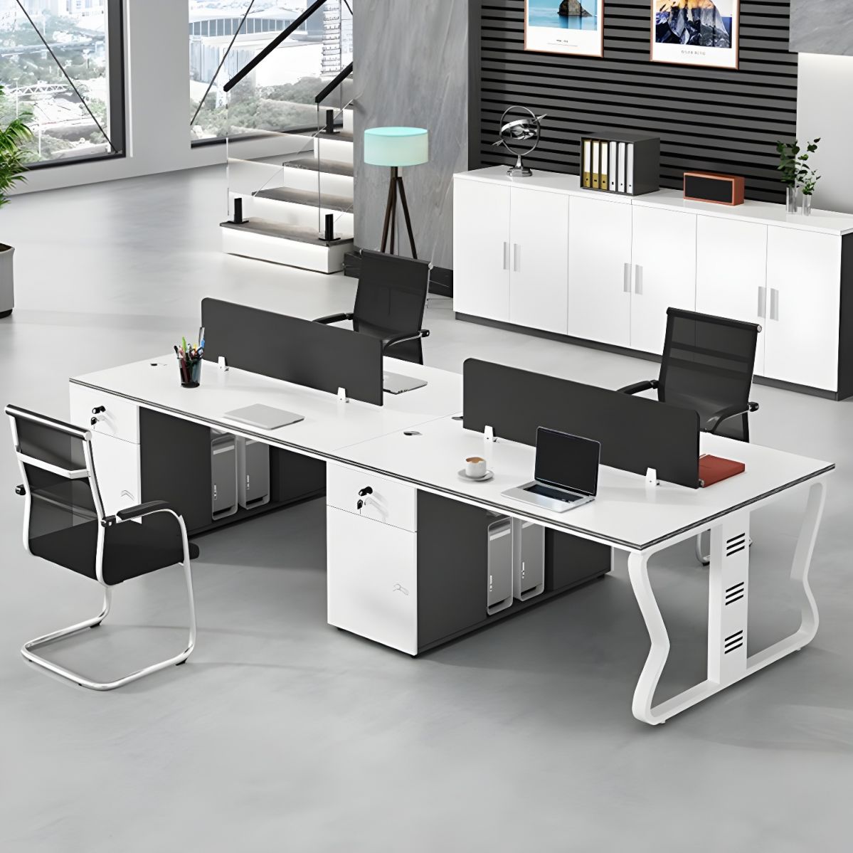 Elegant Modern White Writing Desk with Manufactured Wood Top and Sled ...