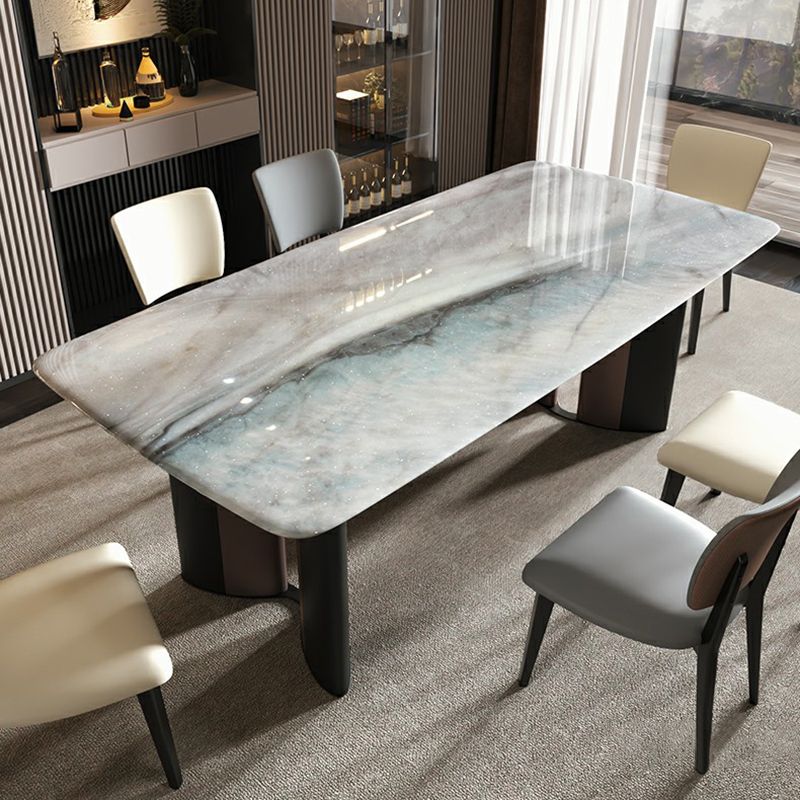 Elegant Rectangle White Marble Dining Table with Black Metal Double ...
