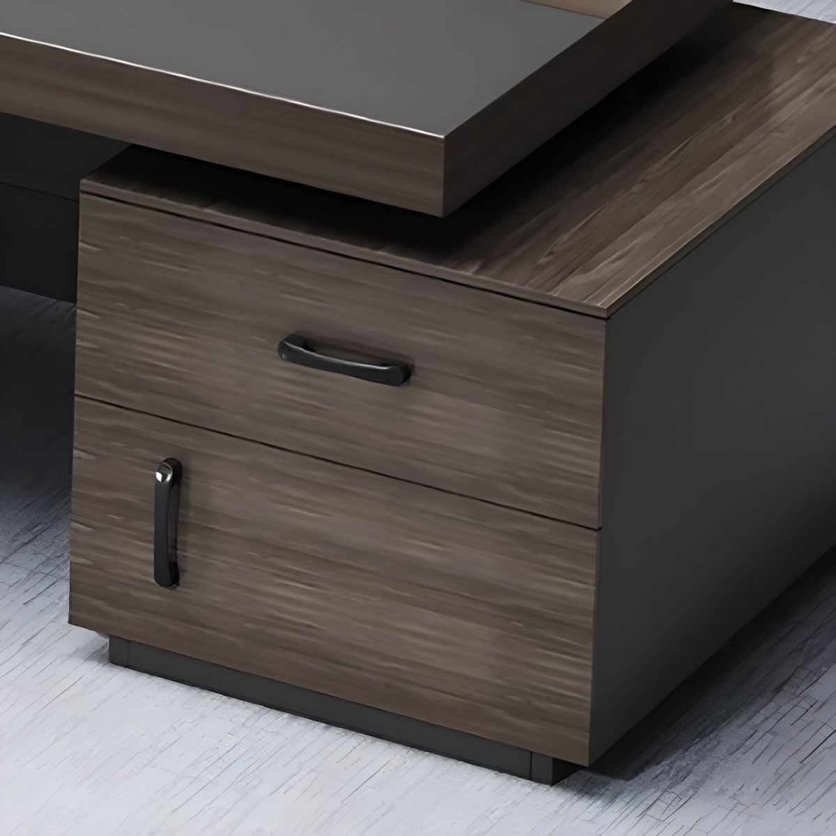 L-Shape Office Desk with Gray Wooden Pedestal Base and Locking Drawer ...