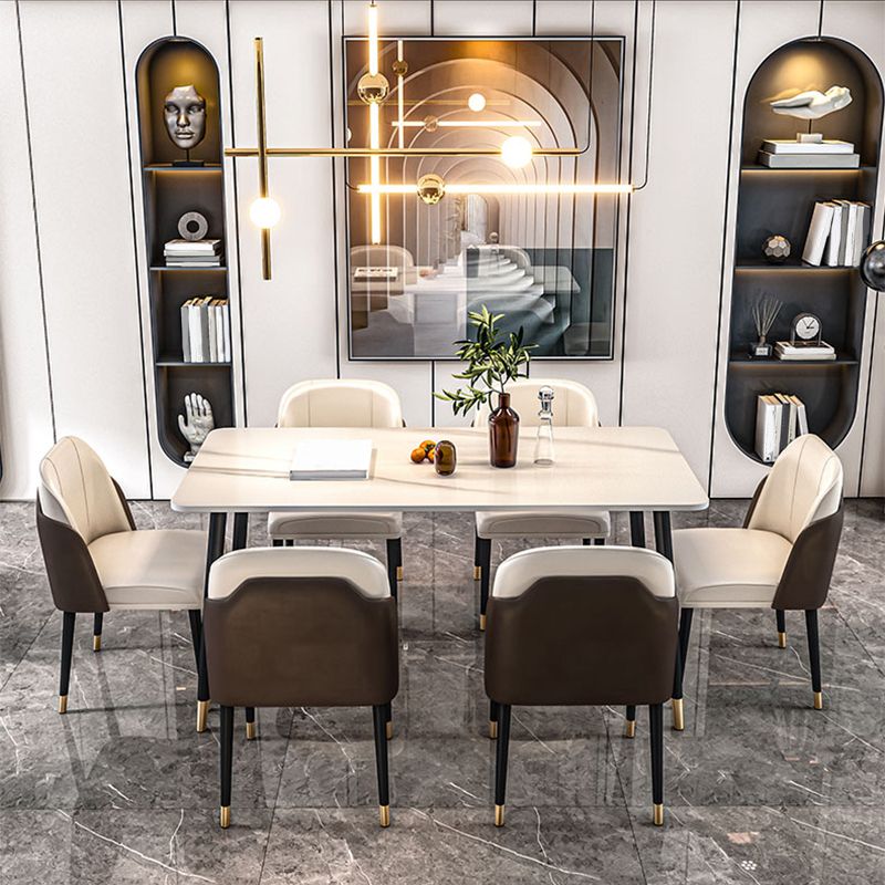 Elegant White Stone Top Rectangular Dining Table with Black Iron Legs ...