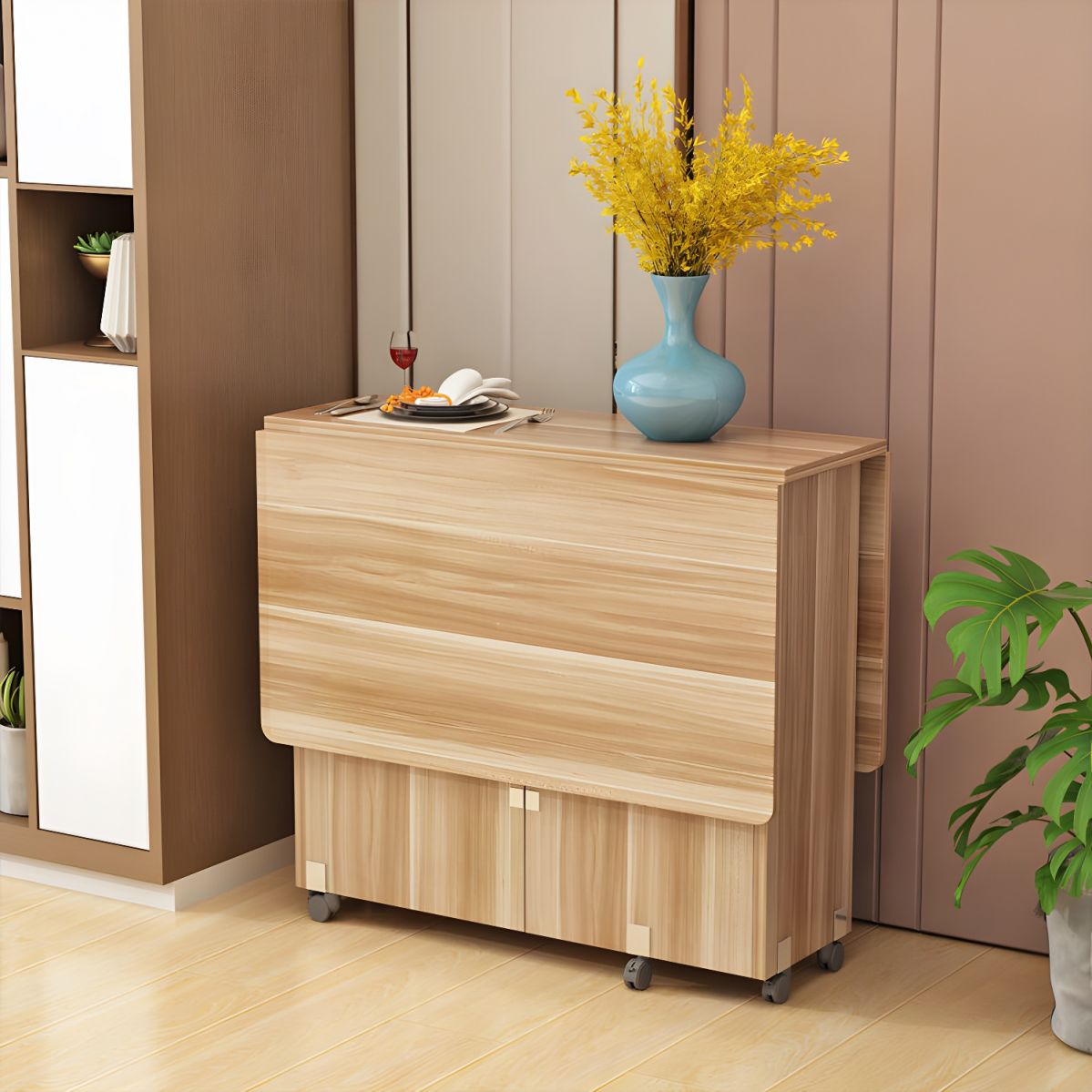 Dining Room Modern Wooden Folding Dining Table with Storage Base ...