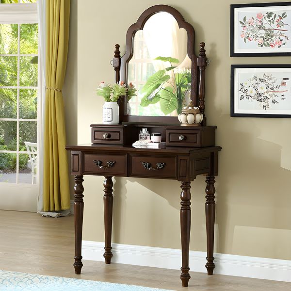 dark brown dressing table with mirror Traditional Style Set and Soft Cushioned Stool Rozmiar:S/M Prevents accidental injuries with black hoco dresses Vasya Dress - Asymmetric