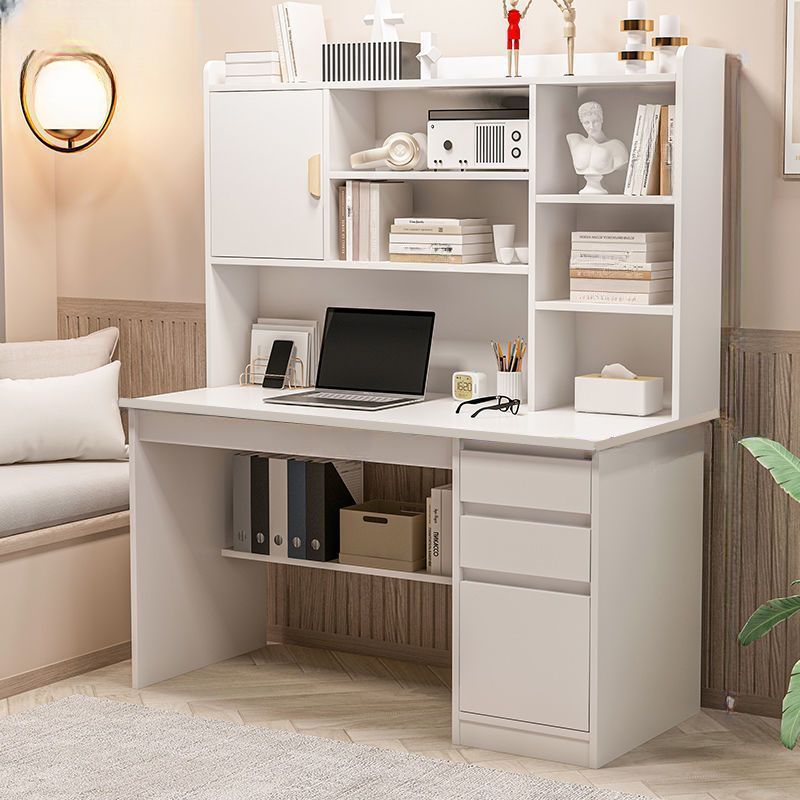 White Rectangular Studying Desk with Hutch, Closet, Compartment ...