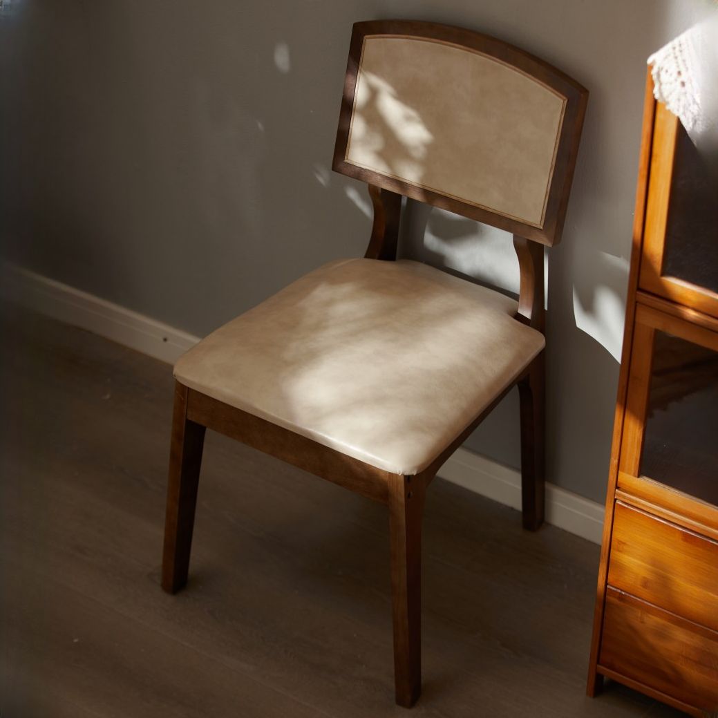 Minimalist Ivory Side Chair With Cushioned Upholstery, Uncovered Back 