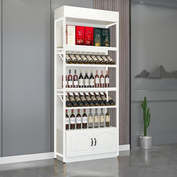 Modisch weißer Weinschrank aus Holzwerkstoff mit Regal, beleuchtet, offenes Weinregal, 119 cm L x 30 cm B x 216 cm H