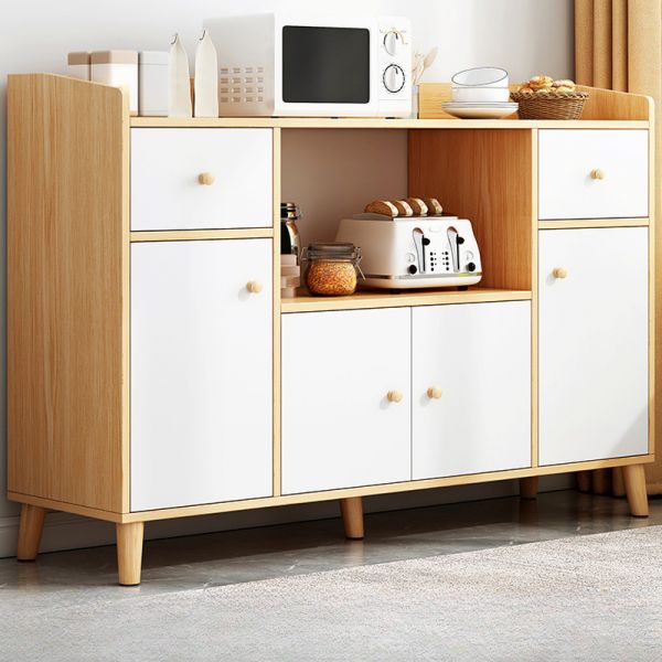 カジュアル木目調ナローキッチン収納キャビネット、4ドア、可変棚