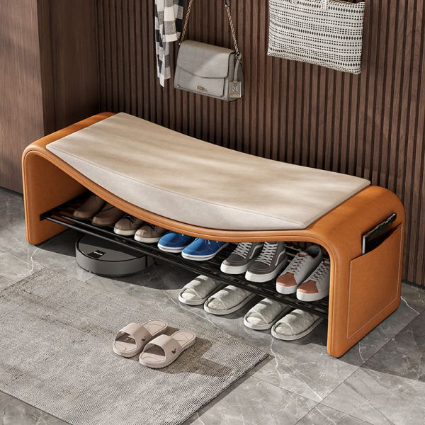 Citrusfarbige Sitzbank Innen mit Stauraum, Holzgepolstertes Design in modischem Unifarbenstil, 150 cm L x 35 cm B x 43 cm H