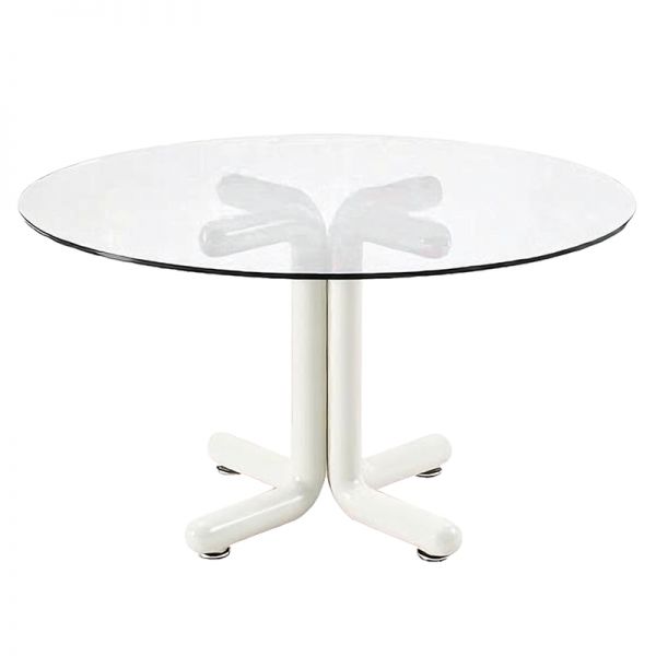 Glasiger Glastisch im modischen Stil mit festem Mechanismus, Weiß, 90x90x73 cm, nur Tisch