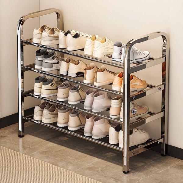Metallisches 4-stufiges Sneaker-Regal mit Ablage, Legierungsmaterial, freistehendes modernes Design, 61 cm L x 23 cm B x 64 cm H
