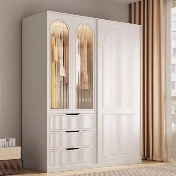 Weißer moderner einfacher Kleiderschrank mit Soft-Close-Schublade, Soft-Close-Tür, Innenregalen und Kleiderstange Kleiderschränke und Schrankwände