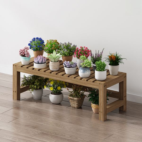 Rustikale Massivholz-Pflanzenbank, Latten-Display-Erhöhung für Innengarten, karbonisierter Topfhalter