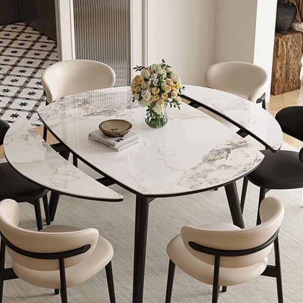 Runder Esstisch aus Stein für 8 Personen in Schwarz, schmutzabweisende Tischplatte aus Sinterstein, Mattweiß, 150,1L x 150,1B x 74,9H cm, nur Tisch