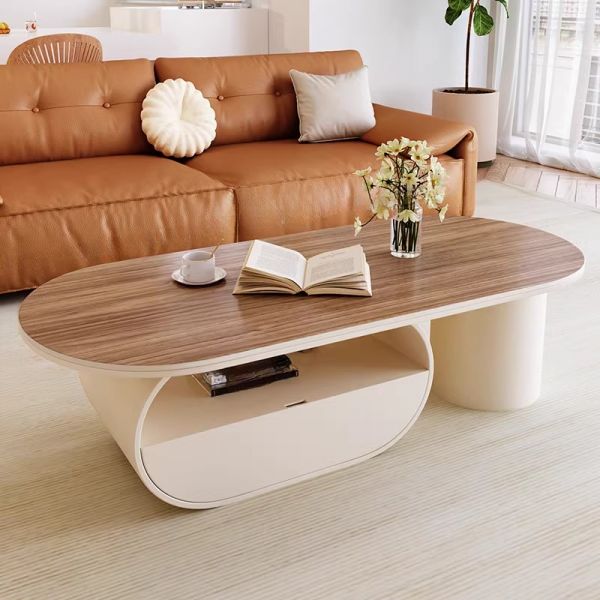 Organischer moderner ovaler Couchtisch mit Schublade, minimalistischer Wohnzimmertisch