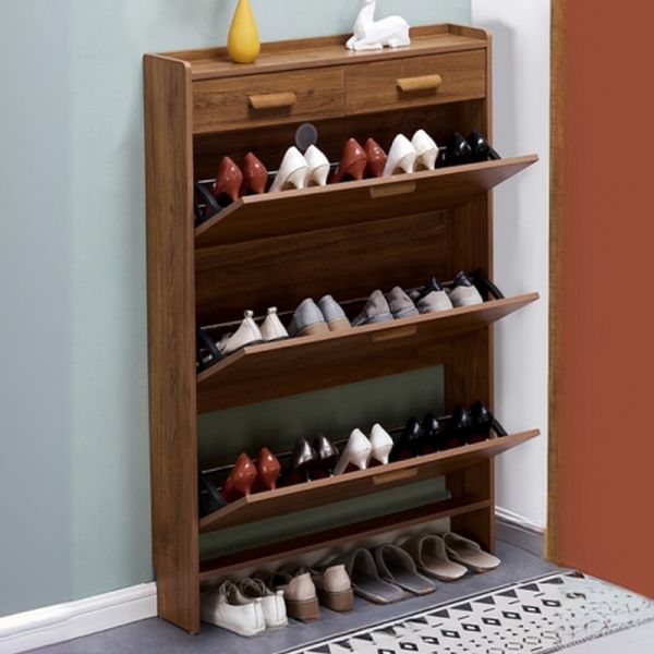 Minimalistischer, schlanker Schuhschrank mit Klappfächern, schmaler Holz-Flurorganizer für Dielen und Flure