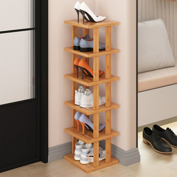Minimalistisches Bambus-Schuhregal, schmaler vertikaler Aufbewahrungsorganisator für Eingangsbereich-Ecke