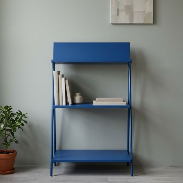 Blaues 3-stufiges Metall-Displayregal/Bücherregal, offenes Leiter-Aufbewahrungsregal für Wohnzimmer, Schlafzimmer, Flur und die Organisation kleiner Räume