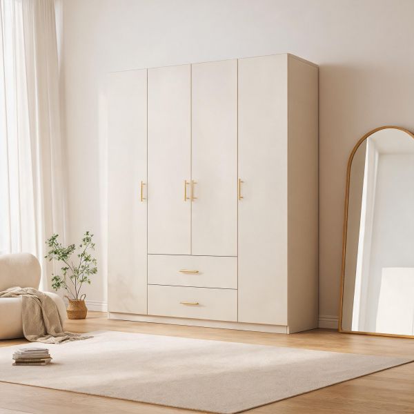 Holz-Kleiderschrank 180 cm breit mit Kleiderstange und unteren Schubladen, freistehender Schlafzimmer-Kleidungsschrank