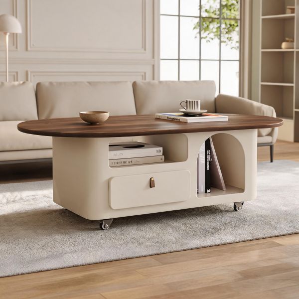 lakiq Couchtisch mit Mandel-Finish und flacher Walnussplatte für Käufer, die Couchtischprodukte bewerten